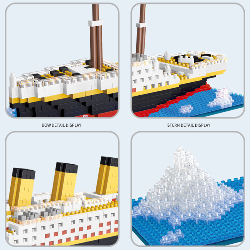 Titanic ship model children's toys birthday gift assembly building block plastic block with lamp toy Titanic building block toy. 