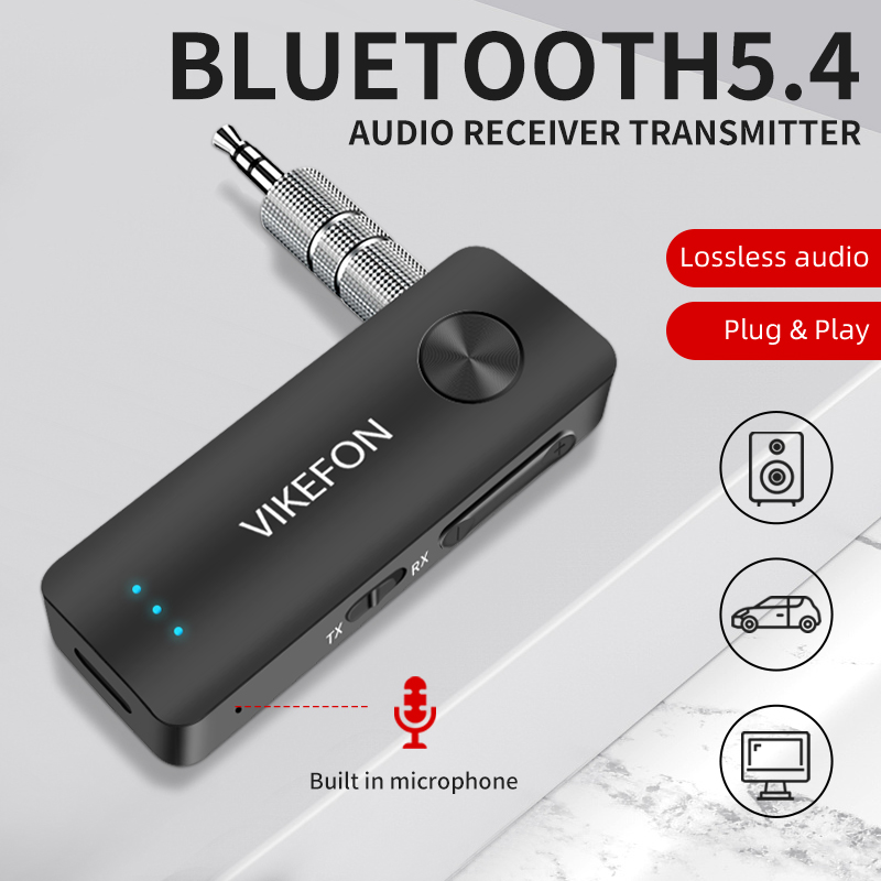 VIKEFON 2 IN 1 Bluetooth 5.4 Audio Receiver Transmitter 3.5mm AUX Aircraft Headset Adapter Wireless Stereo Music For Car Kit TV. 