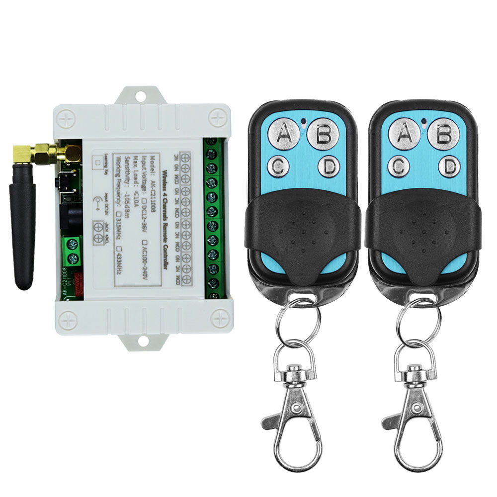 Smart Multiple AC 110V 220V 10A 433MHz 4 Channel Wireless Relay RF Remote Control Switch Receiver + 4CH Metal Transmitter. 