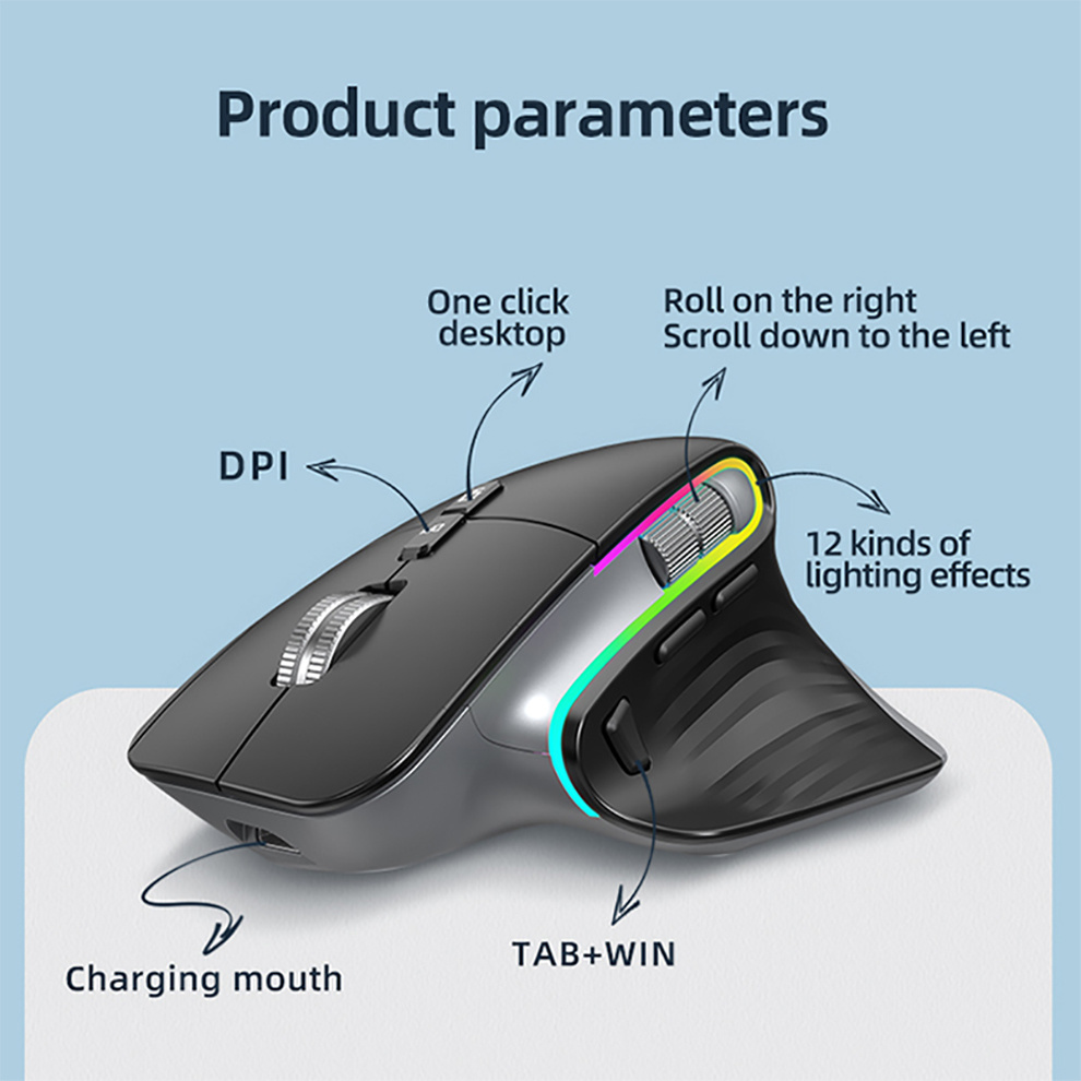 JOMAA 2.4G Wireless Bluetooth Mouse Rechargeable LED RGB Gaming Mouse  for Computer Gamer Office 4000DPI. 