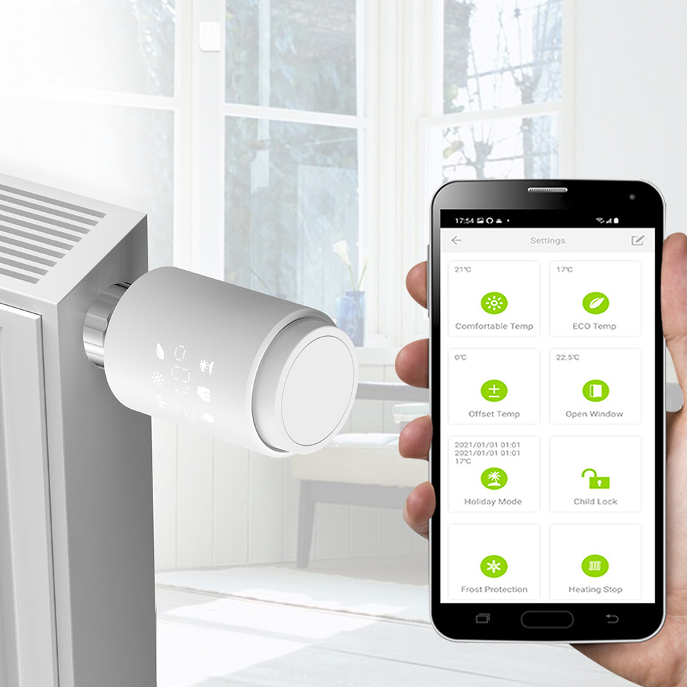 Smart Thermostatic Radiator Valve Actuator Bluetooth TRV Programmable Temperature Controller Alexa Tuya Google Assistant. 