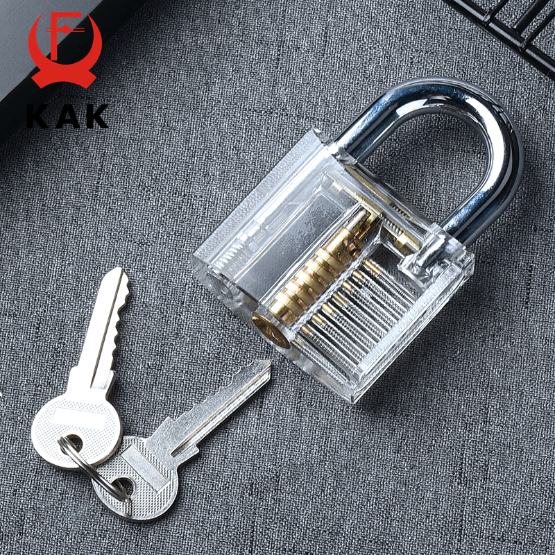 KAK Transparent Practice Padlock with Keys 80x50mm DIY Visible Lock Pick Tools Cutaway Practice Padlock Training Locksmith Tool