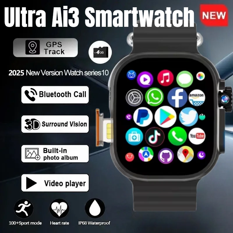 Ultra Ai3 Original Smartwatch with 4G Android Amoled HD Camera WIFI Play Store Apps Games Bluetooth Smart Watch