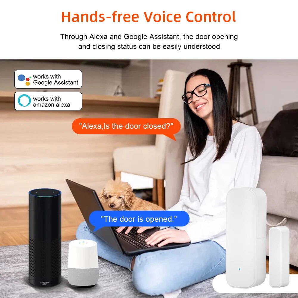 ONENUO Tuya Smart WiFi Door Sensor Open Close Detector Smartlife App Control Notification Compatible with Alexa Google Home. 