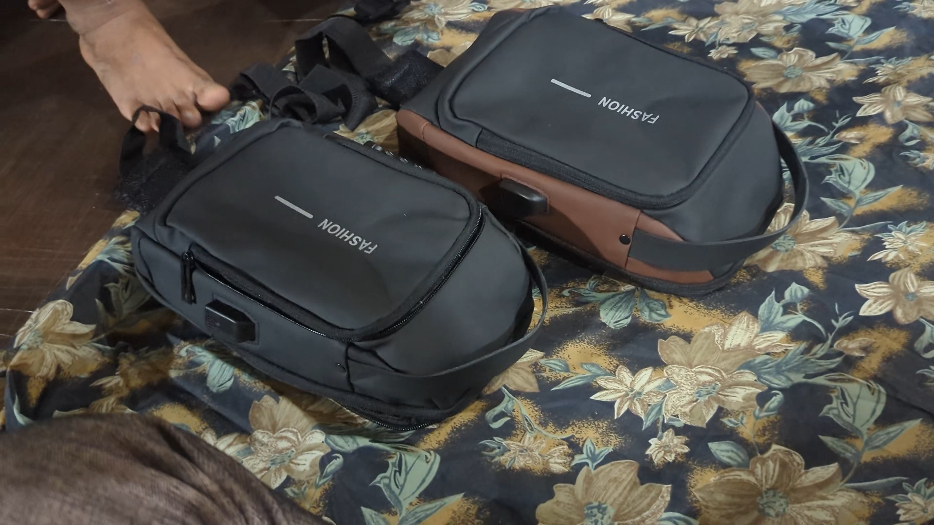 USB Charging Men Multifunction PU Chest Bag Sport Sling Bag Male Anti-theft Chest Bag with Password Lock with Adjustable Shoulder