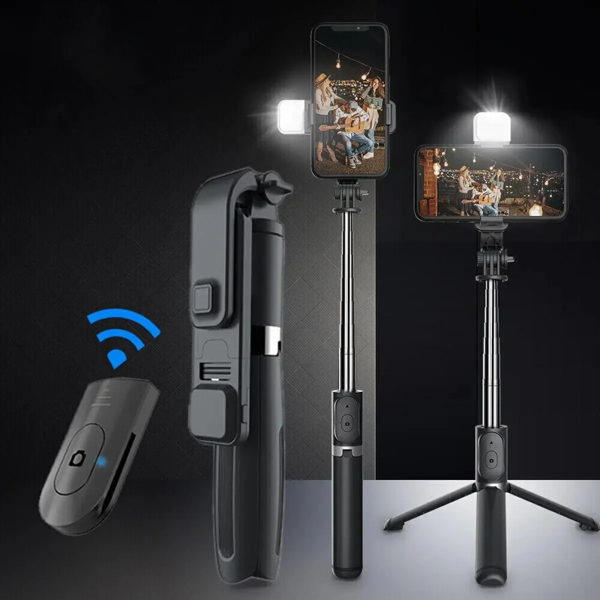 R1S Adjustable 3-in-1 Selfie Stick & Tripod with Bluetooth Remote for Video Shooting