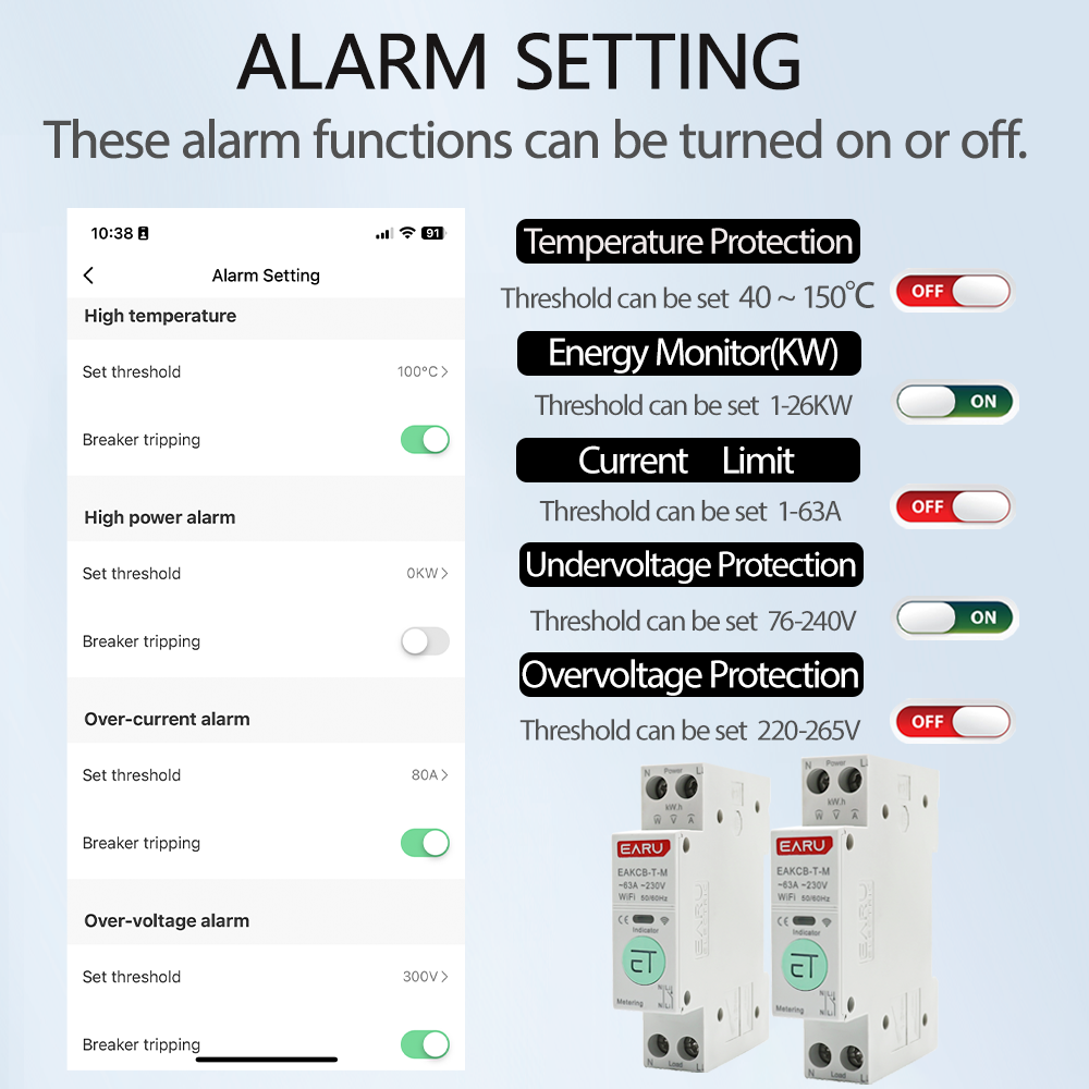 Zigbee TUYA WiFi Smart Circuit Breaker Over Current Under Voltage Protection Power Metering 1-63A Wireless Remote Control Switch. 