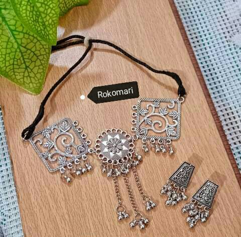 Gorgeous party wear antique silver choker set for girls and women.