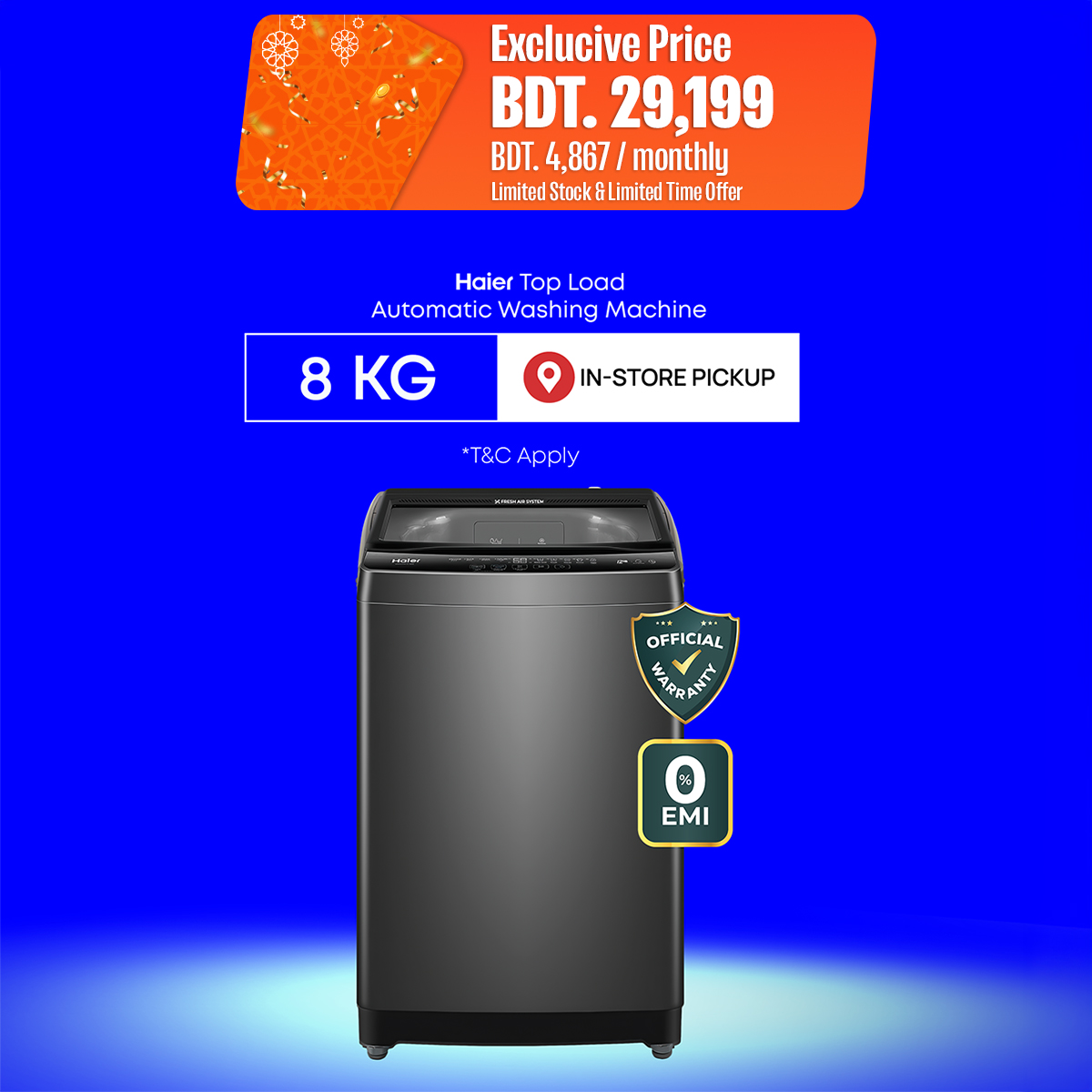 Haier 8 KG Top Load Automatic Washing Machine HWM80-316S6 With Official Warranty