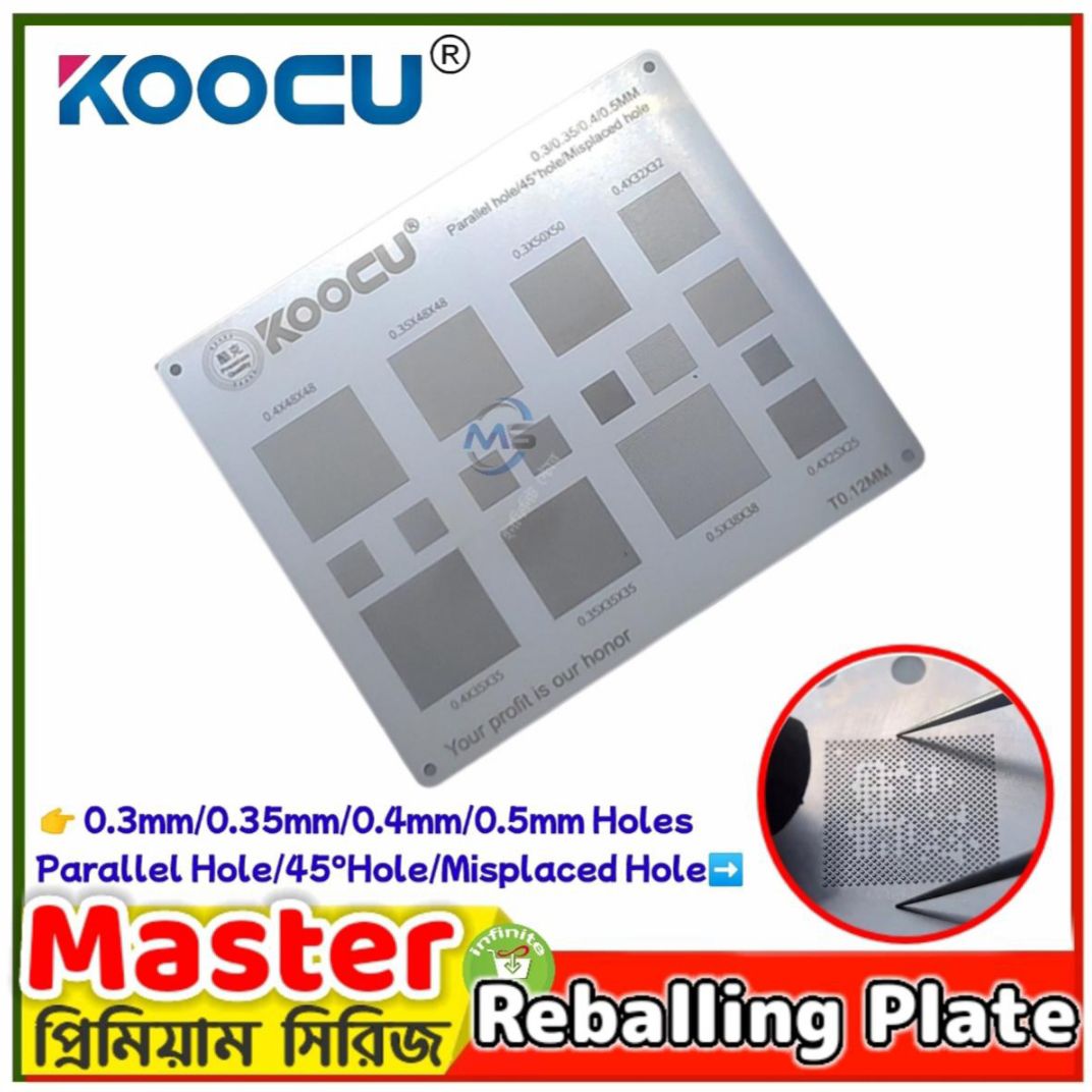 Kocu multiple objective BGA Rebeling Stencil 0.3/0.35/0.4/Parallel/45 degree hole 0.5mm direct heat template Solder Rework Net