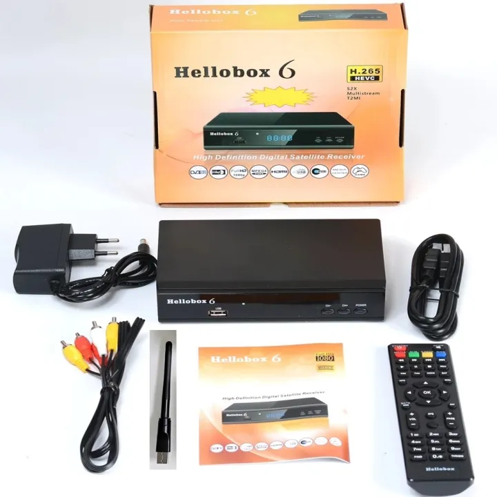 Hellobox 6 satellite tv receiver H.265 HEVC DVB-S2/S2X 1080P multistream/t2mi satellite tv decoder. 
