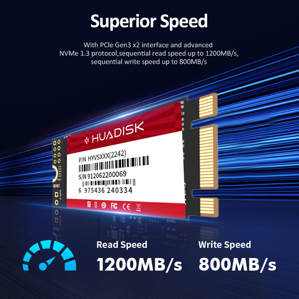 HUADISK 512GB SSD M2 2242 PCIe Gen3.0X2 NVMe M.2 SSD 1TB 256GB 128GB Hard Drive Disk for Notebook Thinkpad T480 X280 T470P T580. 