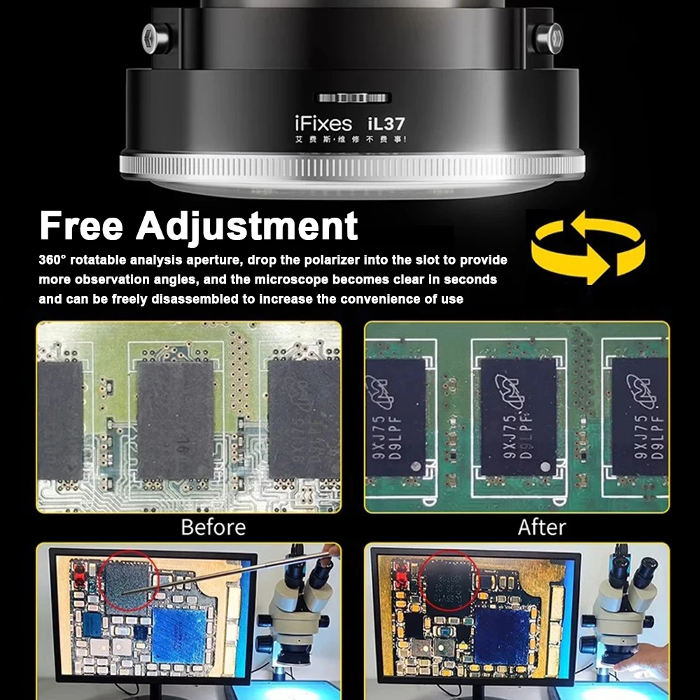 iFixes iL37 Microscope Polarized LED Ring Light Lamp Anti Glare Illuminators Source Eliminating Reflections Repair Light Source. 