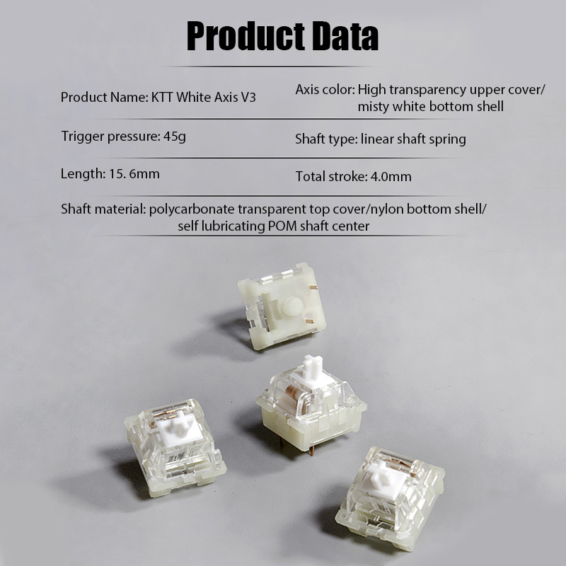 GMKFans KTT Kang White V3 Switches for DIY Mechanical Keyboard Linear Switch 3Pins Custom Cherry Gaming Accessories MX Switch. 
