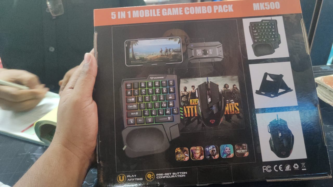 5 in 1 Mobile Game Set MK500 - Single Keyboard, Mouse, Converter, Mousepad, Phone Holder. 