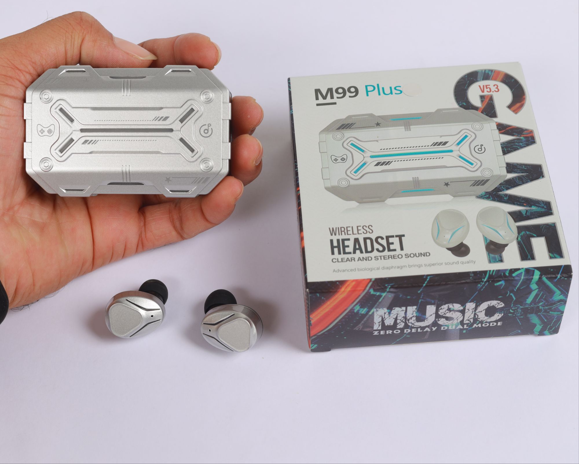 M99 Plus Gameing TWS Wireless Bluetooth5.3 Earbuds with Microphone,In Ear Headphones, Waterproof Sport Headset, Noise Reduction Bluetooth Earphones with RGB and LED Charging Case. 
