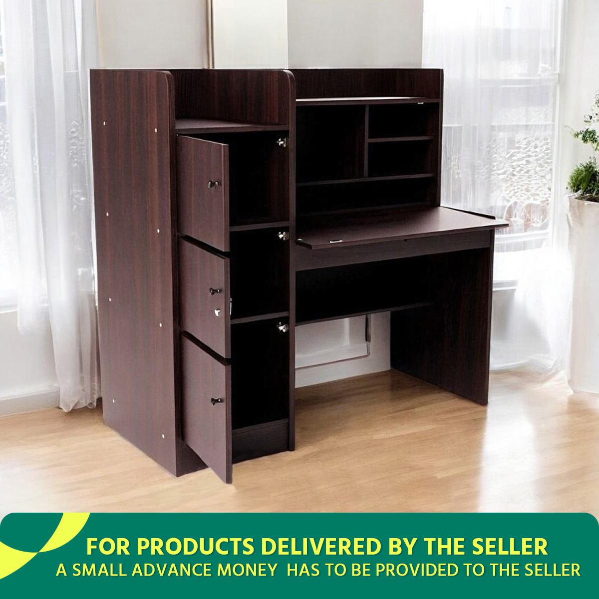 Andormahal Classic Reading Table/laptop table with big book shelf made of Melamine Laminated Board