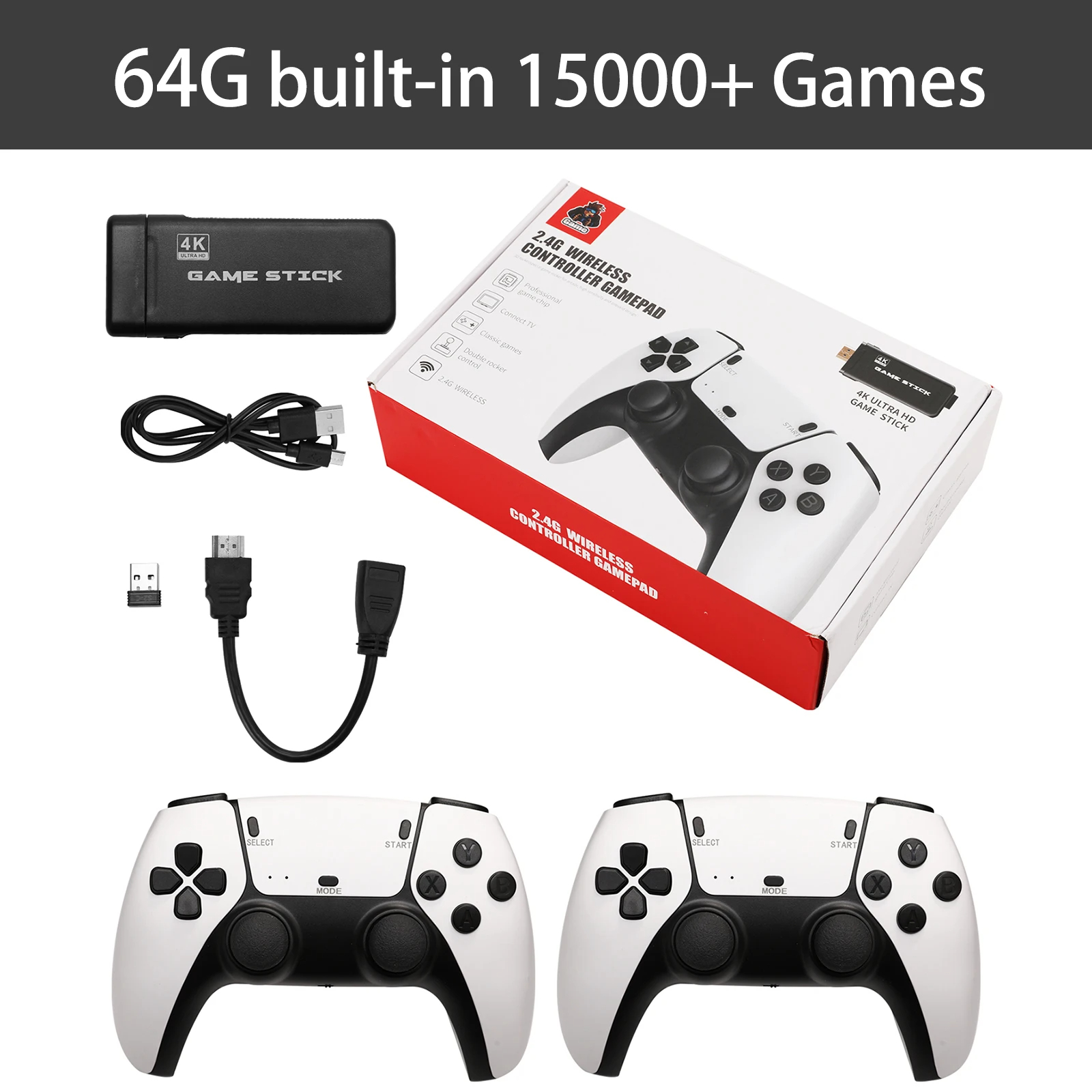 M8 Pro video game console 2.4G high-definition 4K retro game TV stick, two player game children's gift 20000+games suitable for. 