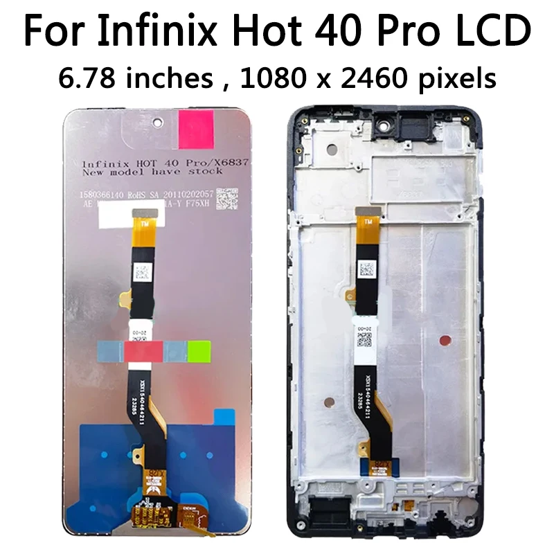 6.78" Original For Infinix Hot 40 Pro X6837 LCD Display Touch Screen Digitizer Assembly Parts Hot40Pro Display With Frame. 