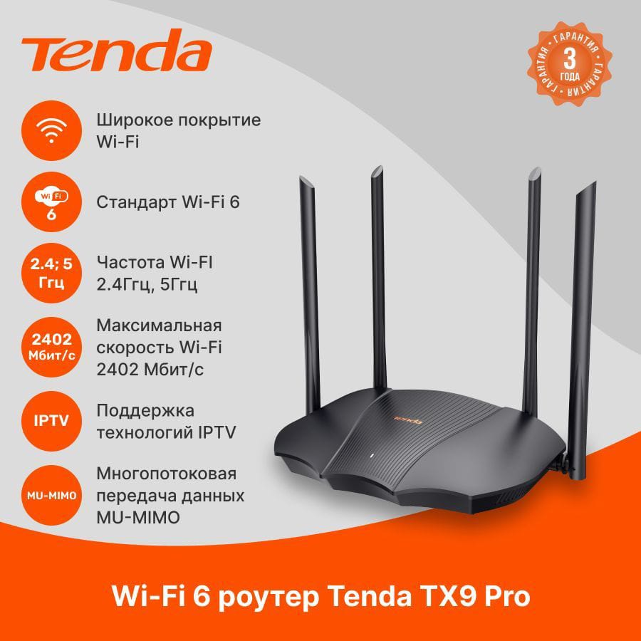 Tenda RX9 Pro AX3000 3000mbps Dual Band Gigabit Wi-Fi 6 Router. 