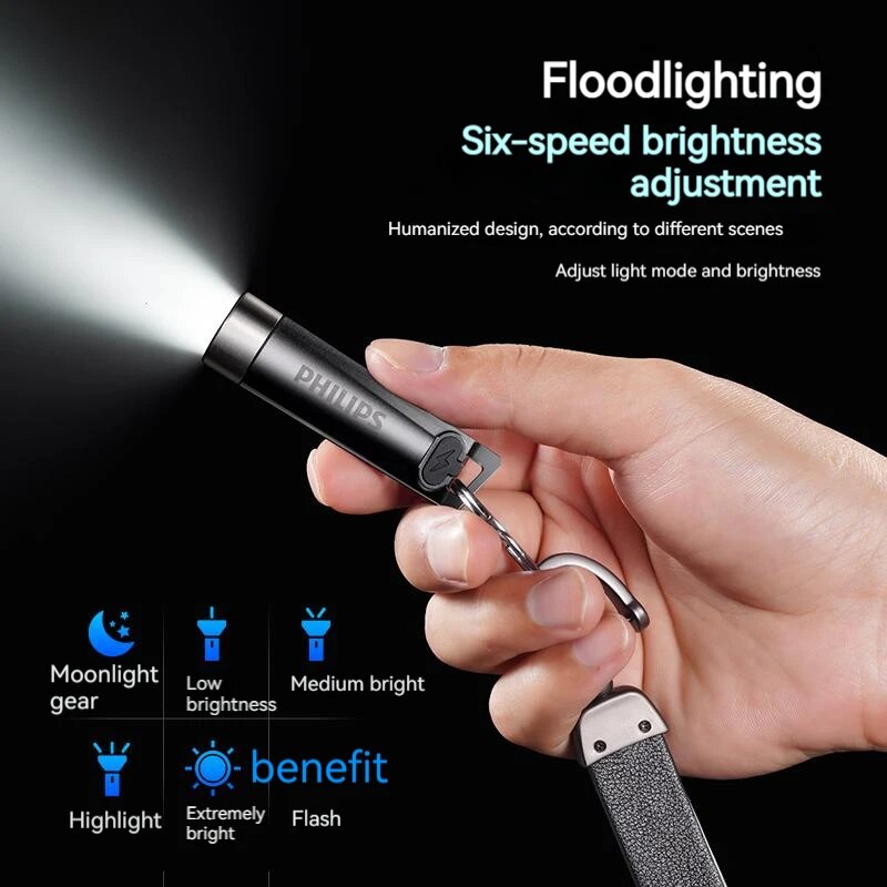 Philips Newest Portable Flashlight LED Rechargeable UV Light Mini Flashlights Camping Lamp for Hiking Self Defense. 