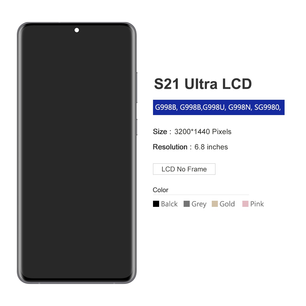 For AMOLED LCD Display For Samsung S21 Ultra 5G G998F G998B LCD Display Touch Screen with Frame Repair Parts. 