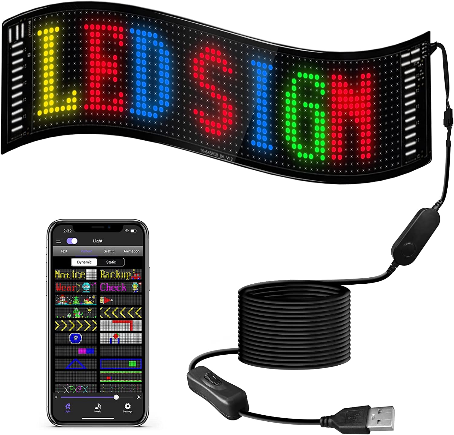 LED Matrix Pixel Panel ,USB 5V Flexible Addressable RGB Pattern Graffiti Scrolling Text Animation Display Car Shop,Bluetooth APP. 