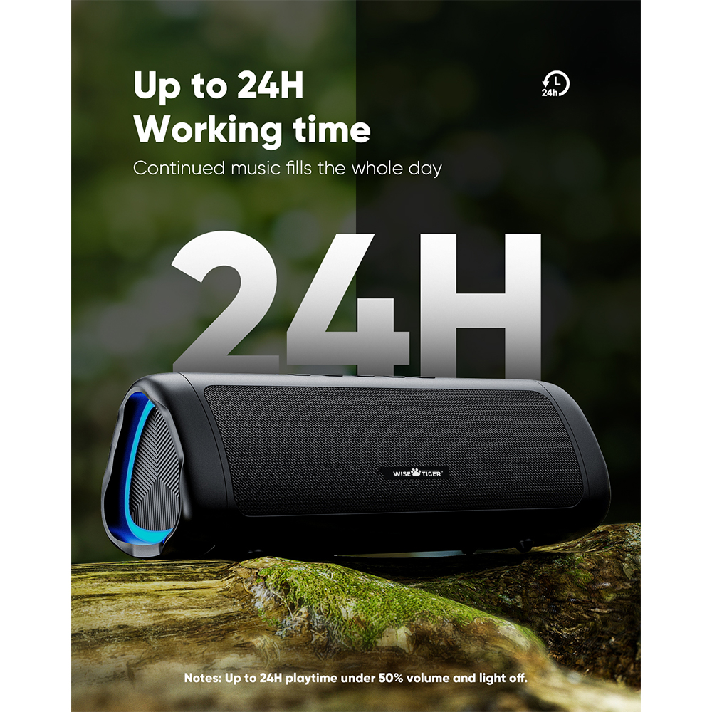 WISE TIGER portable bluetooth speaker Stereo Sound wireless bluetooth5.3 speaker 24-Hour Play time RGB light AUX-in Typec charge. 