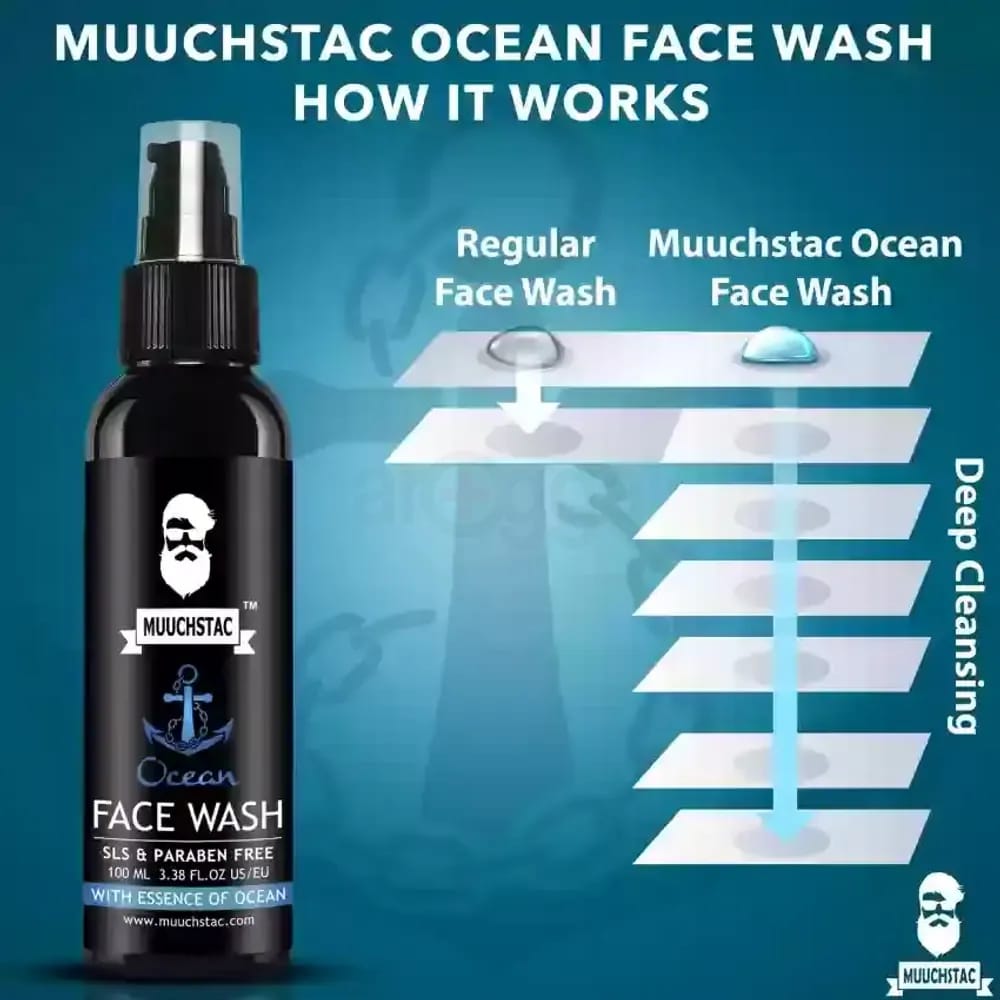 Muuchstac Ocean Face Wash for Men | Fight Acne & Pimples, Brighten Skin, Clears Dirt, Oil Control, Refreshing Feel - Multi-Action Formula | 100 ml Ocean Foam Face Wash For Men Deep Cleansing Fighting Acne & Pimple Skin Brightening 100ml Muuchstac Ocean Fo. 