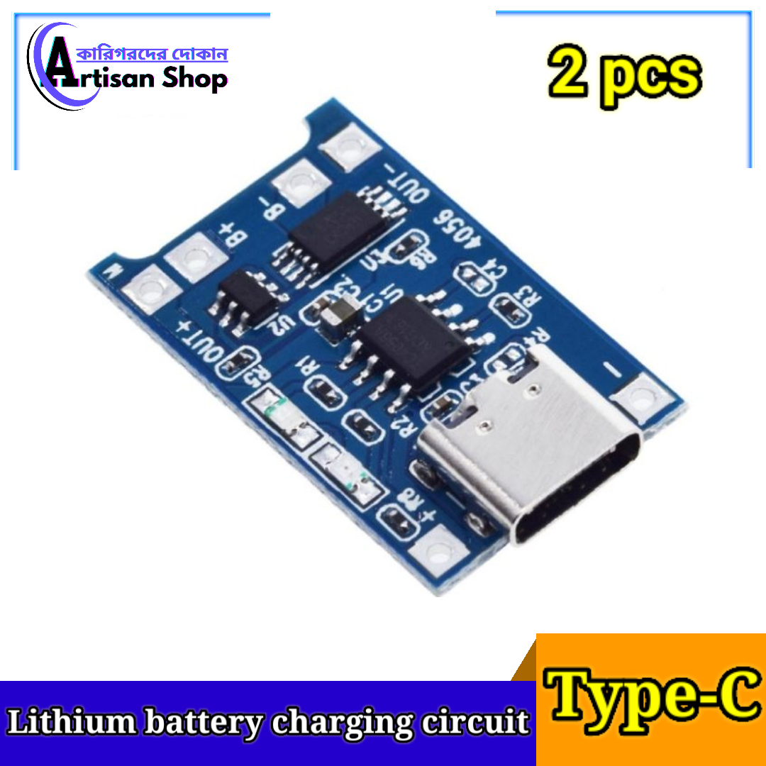 2pcs 5V 1A 18650 Lithium Battery Charging Board TP4056 Lithium Charging Mini/Micro USB Type C Charge Module With Protect