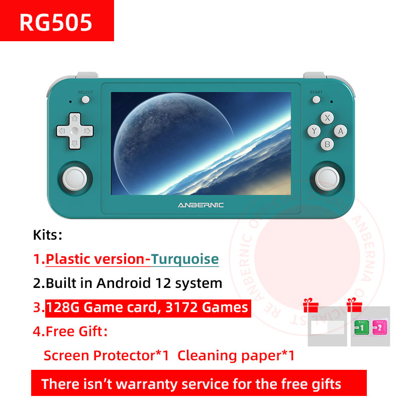 ANBERNIC RG505 Handheld Game Console Android 12 Unisoc Tiger T618 Built-in 128G Pre-Loaded 3172 Games 4.95 Inch OLED Screen. 