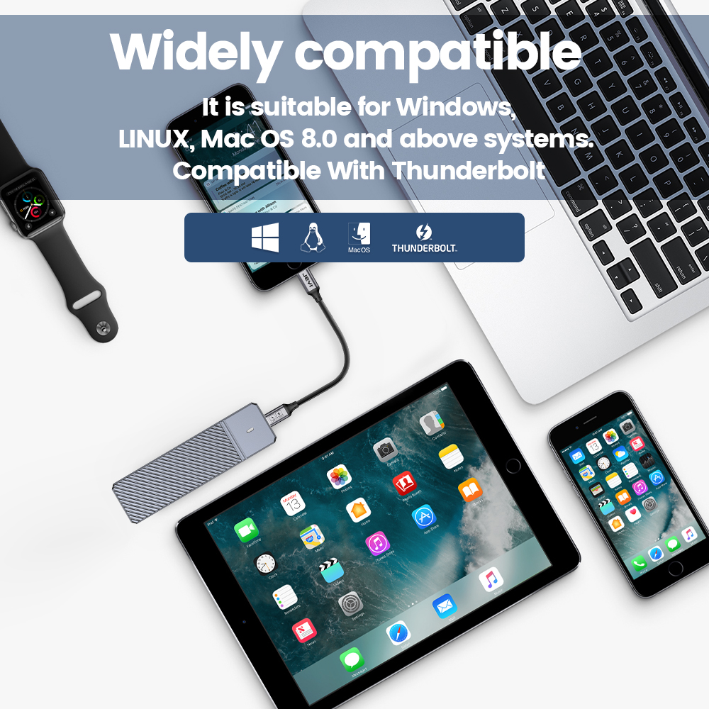 JEYI M.2 SSD Enclosure NVMe SATA Dual Protocols SSD Case USB 3.2 10Gbps PCIe Adapter External Enclosure Supports M and B&M Keys. 