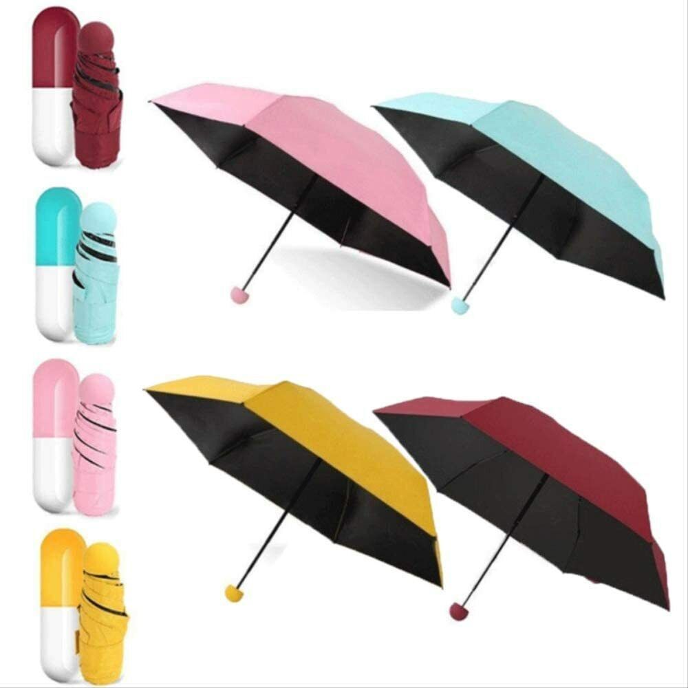 Folding Umbrella With Cute Capsule Case - Sky Blue Color - Portable Umbrella For Rainy Days
