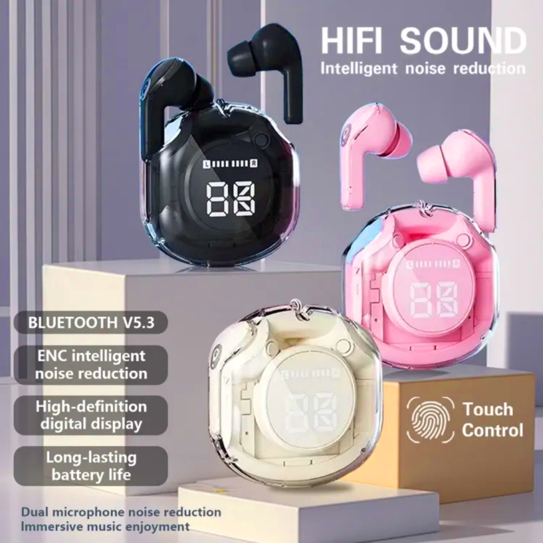 Ultrapods Pro True Wireless Earbuds with Display Transparent Design, Bluetooth 5.3 Water Proof. 