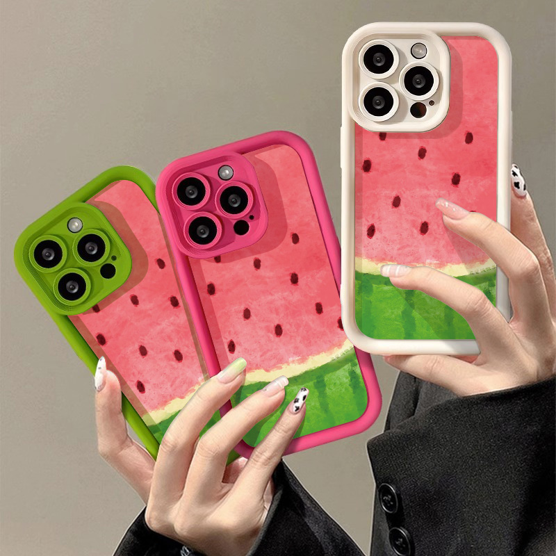 Korean Cute Watermelon Phone Case For iPhone 14 Pro Case iPhone 11 13 12 15 Pro Max XR XS X 7 8 Plus SE Matte Shockproof Cover. 