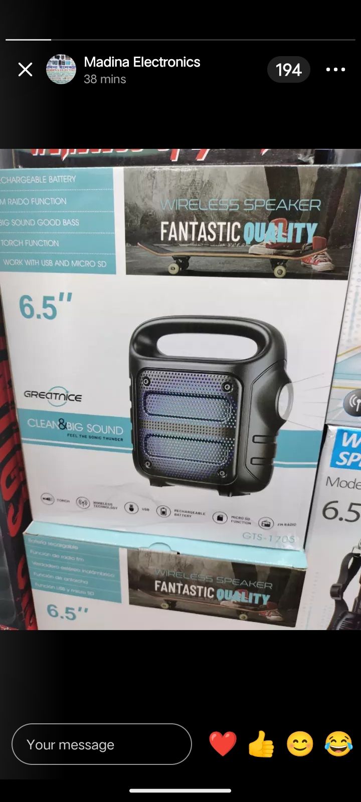 6.5" bluetooth speaker with flashlight. 