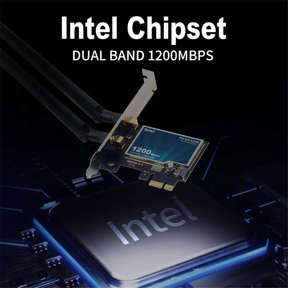 FENVI 1200Mbps Wireless WiFi Card PCIE Adapter FV-AC1200 Dual Band 2.4Ghz/5Ghz 802.11AC For Bluetooth4.0 WiFi Adapter Win7/10/11. 