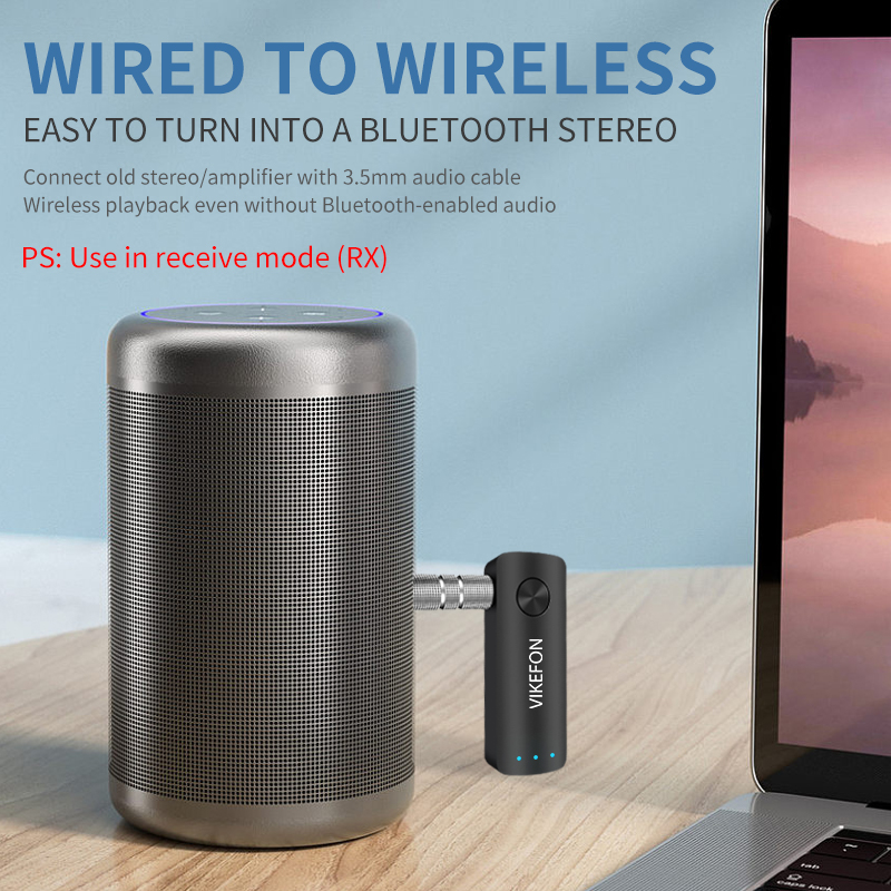 VIKEFON 2 IN 1 Bluetooth 5.4 Audio Receiver Transmitter 3.5mm AUX Aircraft Headset Adapter Wireless Stereo Music For Car Kit TV. 