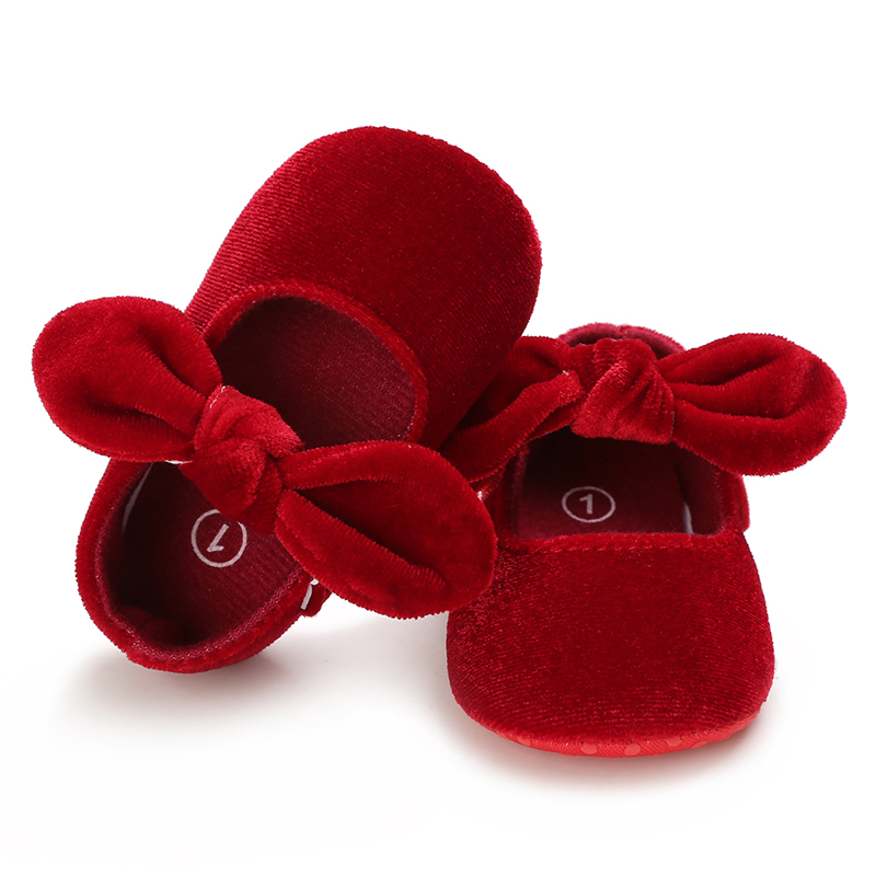 Newborn Infant Baby Girls Shoes Velvet Red Christmas 0-18M Princess Girl Baby Shoes Bow First Walkers. 