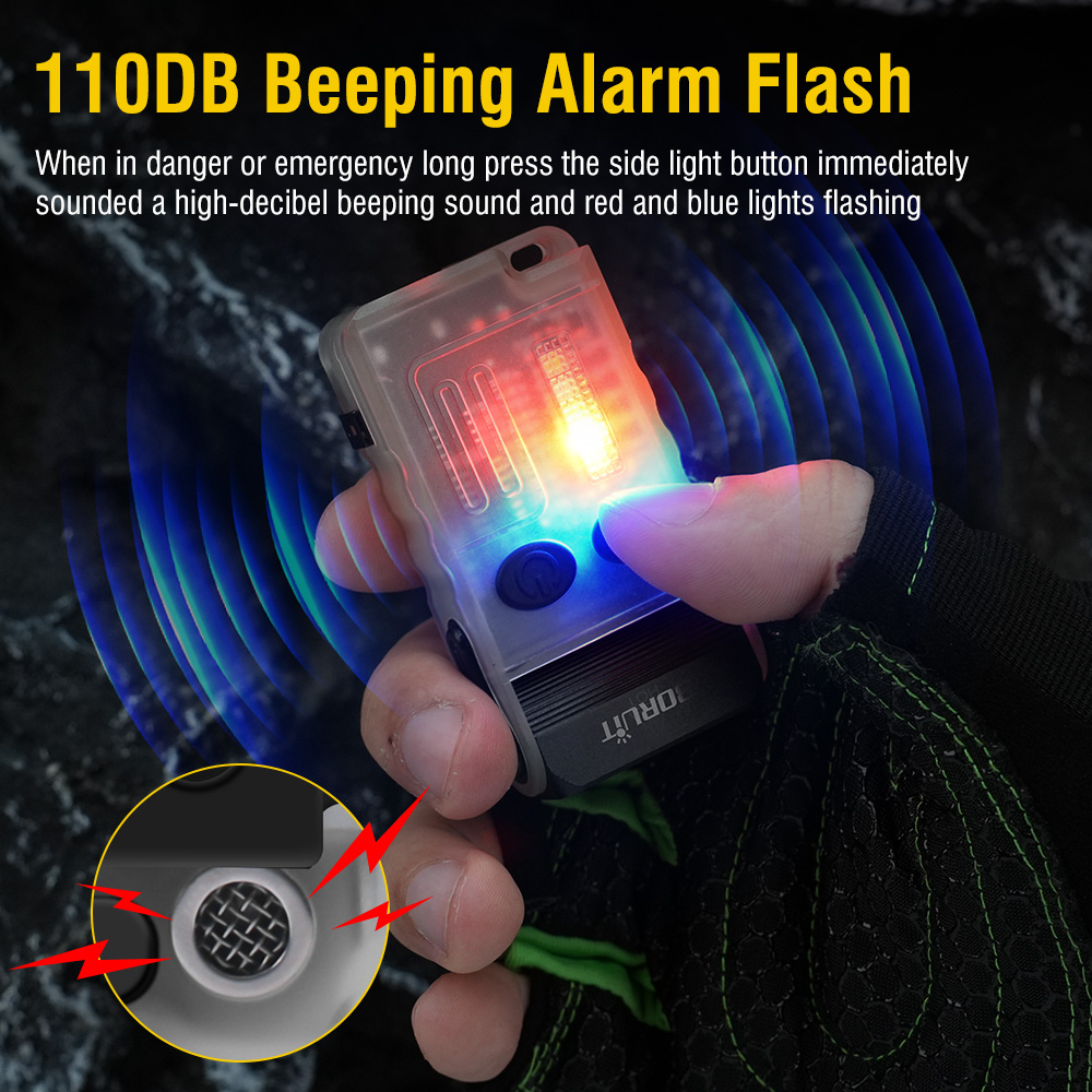 BORUiT V20 Keychain EDC LED Flashlight Head Swivels Type-C Rechargeable Magnet Torch Buzzer Work Light with Clip Magnet Lantern. 