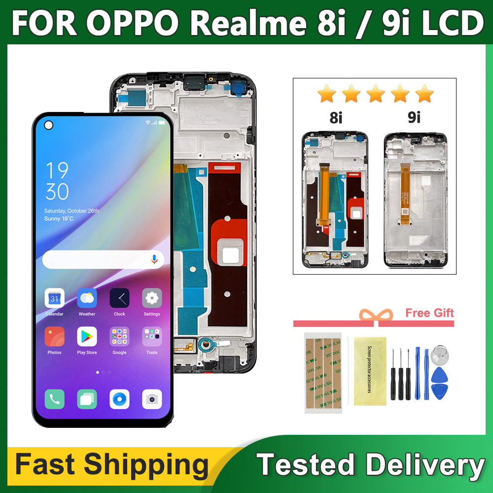 6.6" For Oppo Realme 8i RMX3151 LCD Display Touch Screen with Frame, For Realme 9i RMX3491 Display Replacement