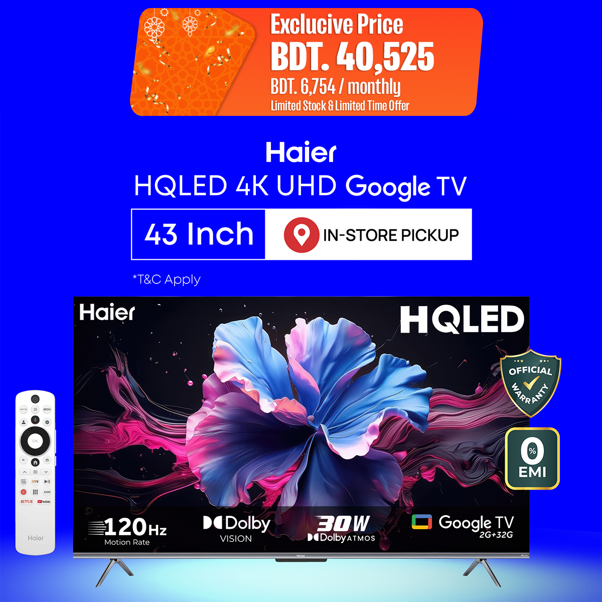 Haier H43P7UX 43 Inch 4K UHD Google TV with Official Warranty