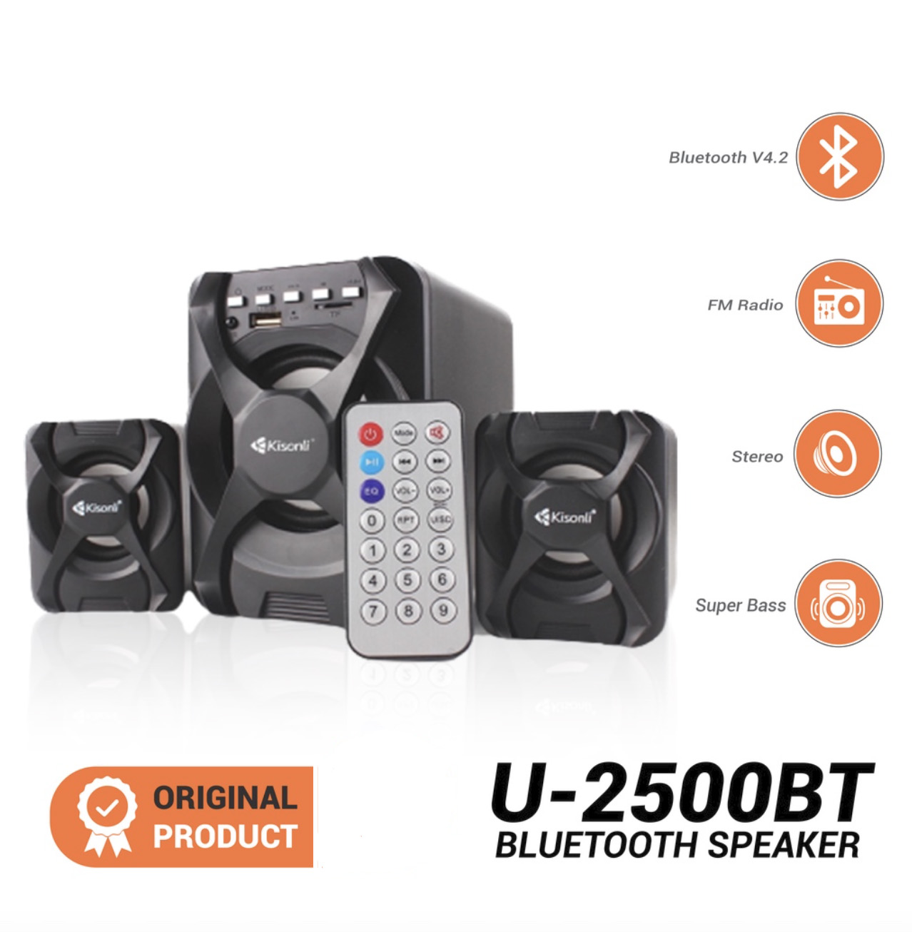 Kisonli U2500BT USB Bluetooth 2.1 Speaker with FM TF AUX Remote Control Black 5W