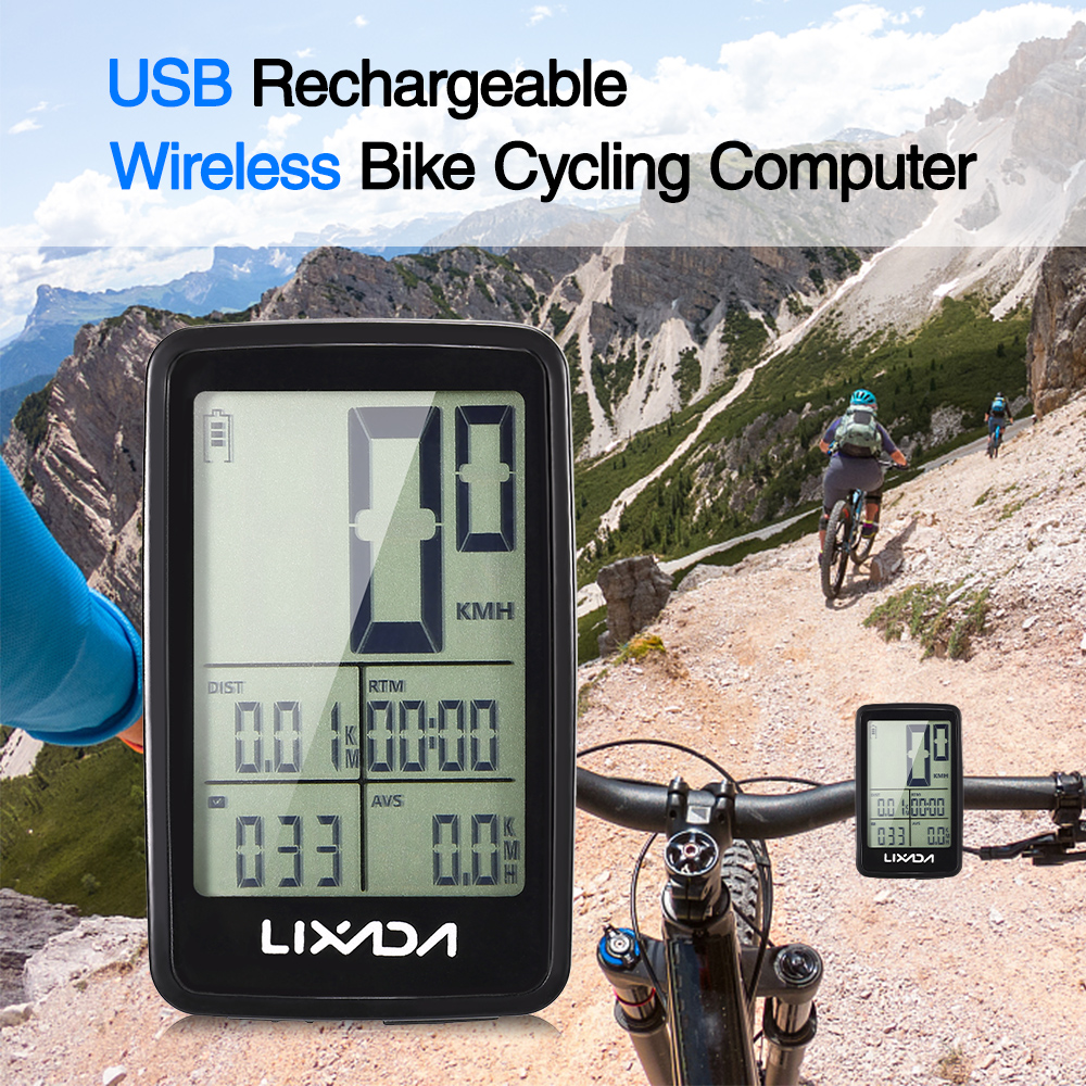 LIXADA BKV-1206 Wireless Bike Speedometer USB Rechargeable Bike Cycling Computer Bicycle Speed Meter Odometer Bicycle Computer