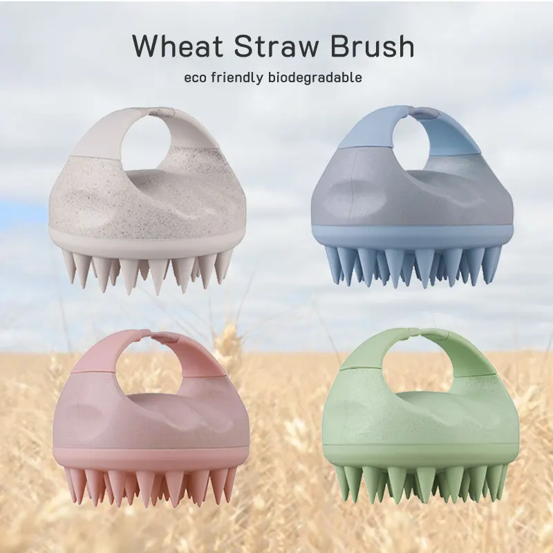 Scalp Brush Massager Sculp Scrubber Brush Wheat Straw Biodegradable Silicone Shampoo Brush Hair Scalp Massager For Hair Growth. 