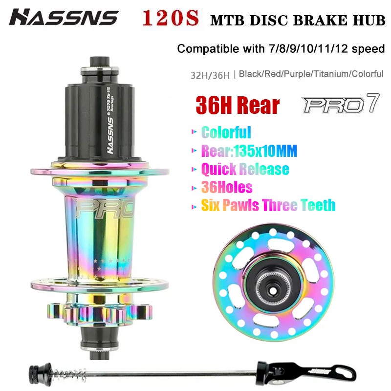 HASSNS Pro 7 36h Rear Hub Bearing 36Holes Freehub MTB Bike Four Palin 32H Rear Hub for 7-12 Speed Noisy Cube Bicycle 6 Pawl Hubs. 