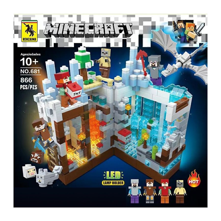 MineCraft The Snow Cave Building Blocks Mini Figures Toys with LED Light 866Pcs. 