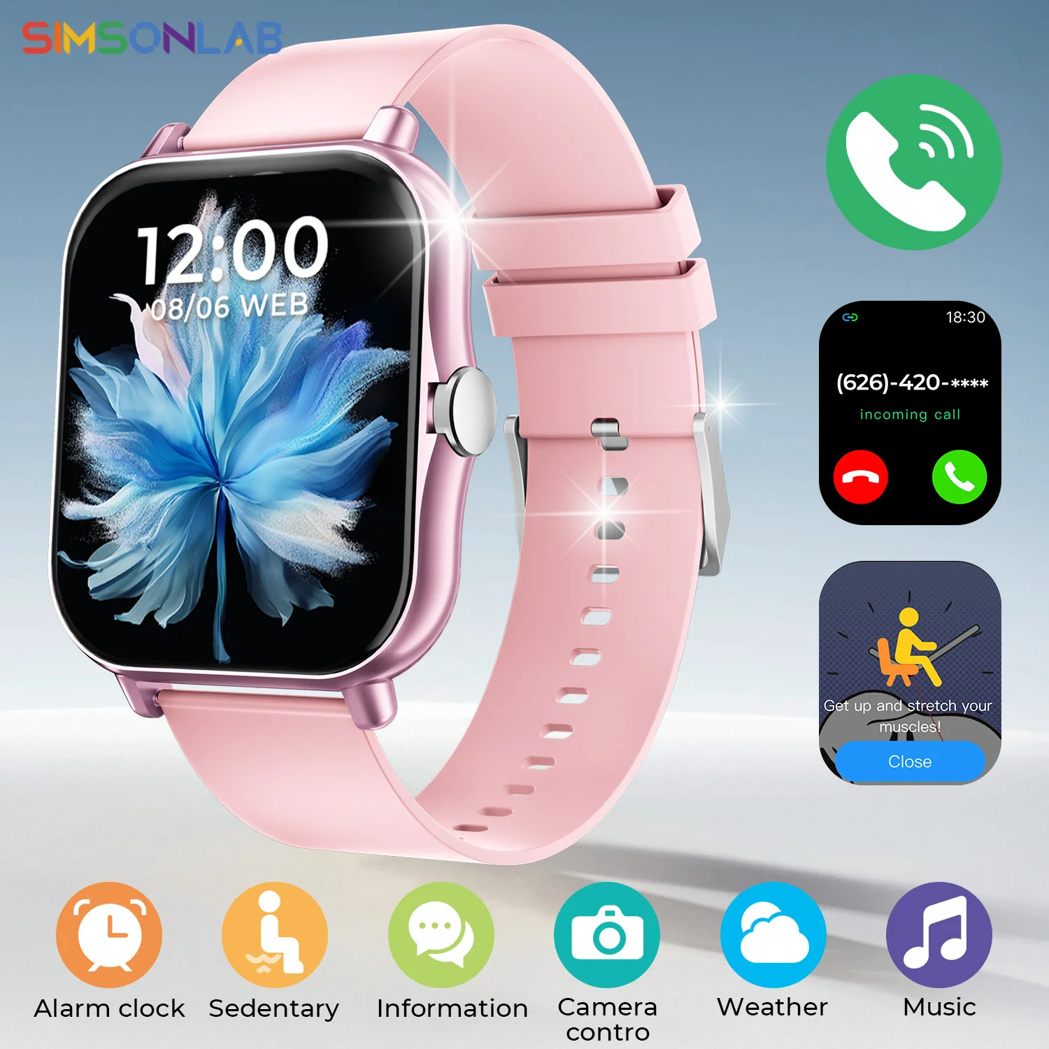 SIMSONLAB New Smart Watch Bluetooth Call Fitness Tracker Heart Rate Sleep Record Outdoor Sport Watch for Android/IOS Men Women