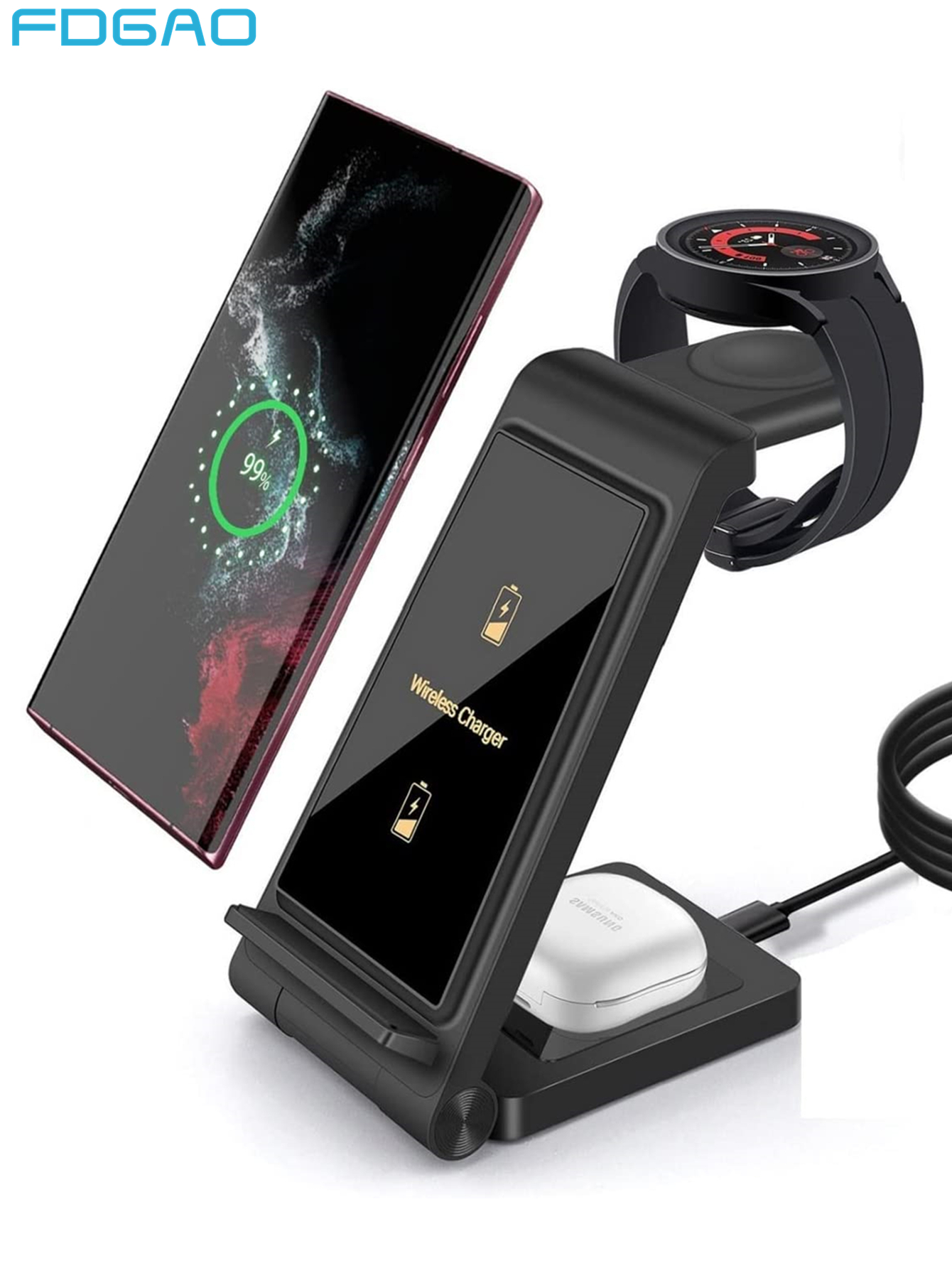 3 in 1 Wireless Charger for Samsung S23 Ultra/S22/S21/S20/Note 20/Z Flip 4/Z Fold 4 Fast Charging Station for Galaxy Watch 5 Pro