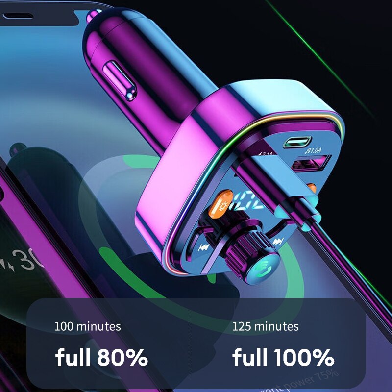 Car Charger MP3 Player U Disk Bluetooth Hands-free FM Transmitter Multifunctional Dual USB Port PD 18W QC 3.0 Fast Charging. 